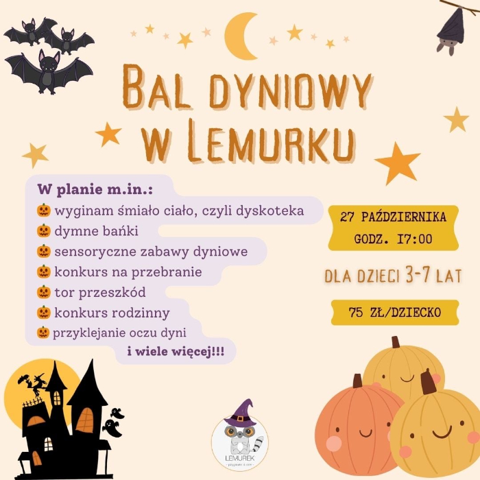 Zajęcia dla dzieci Bal Dyniowy w Lemurku w Warszawie