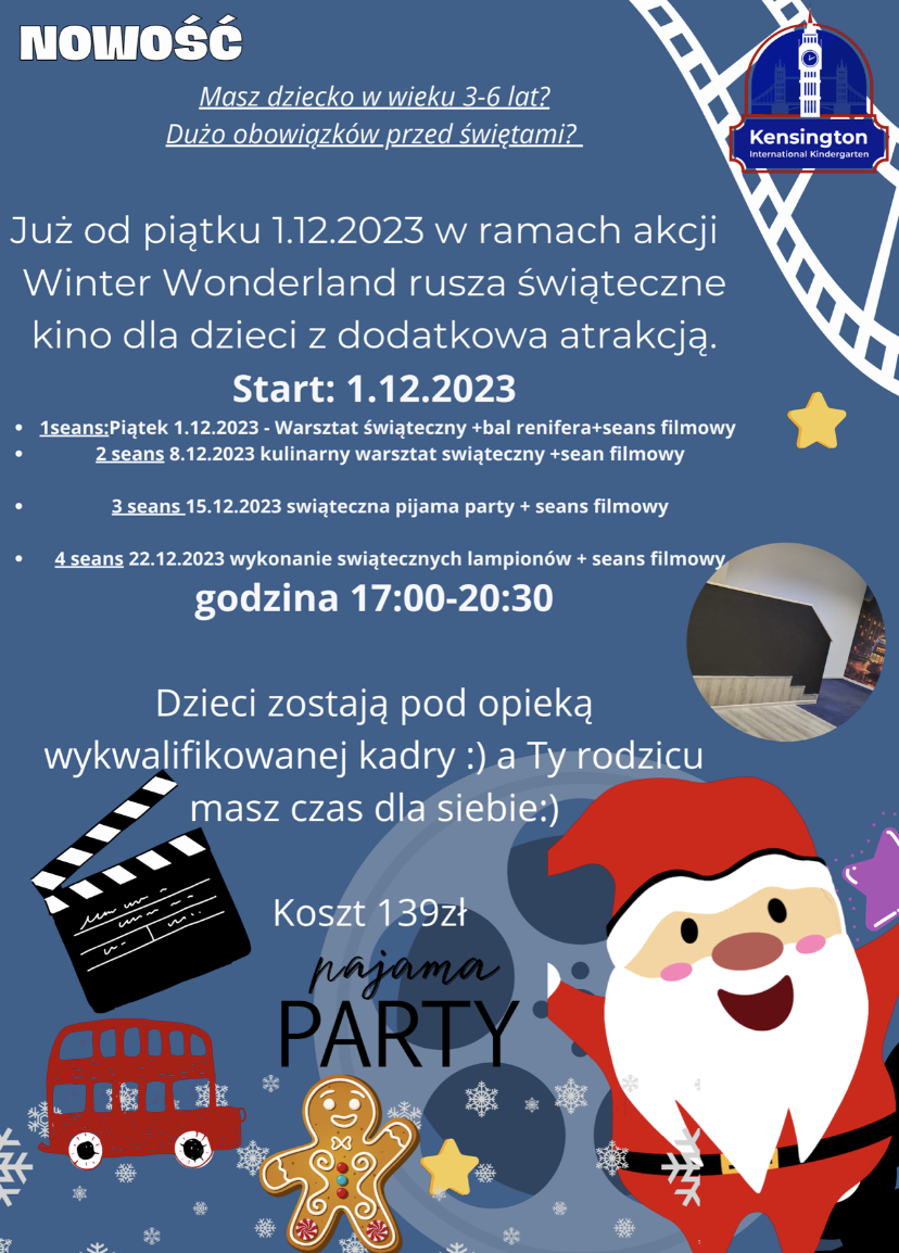Zajęcia dla dzieci Kino Świąteczne + atrakcja w Warszawie