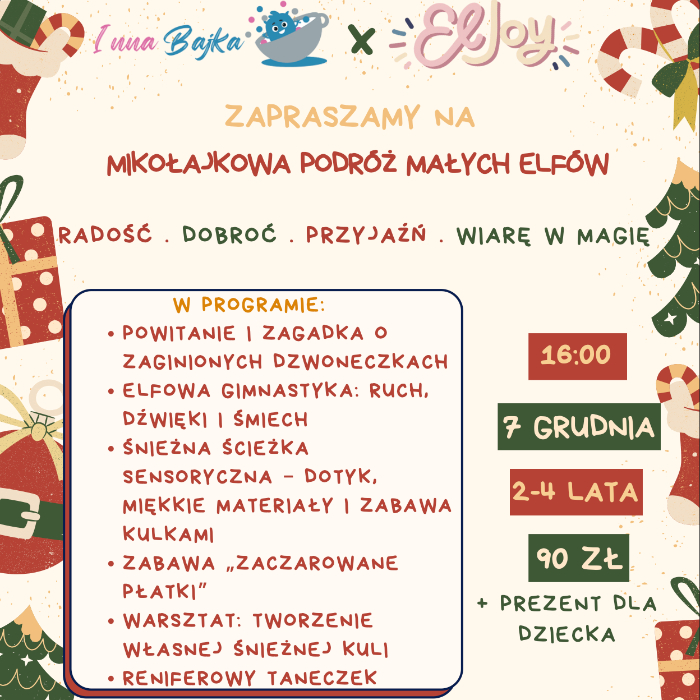 Zajęcia dla dzieci Mikołajki "🎅 Mikołajkowa Podróż Małych Elfów (2-4 lata)" w Warszawie