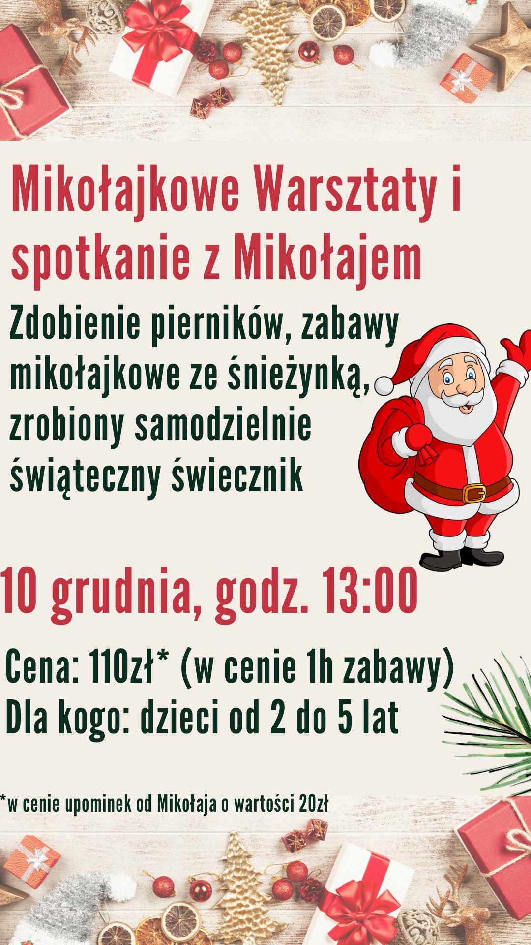 Zajęcia dla dzieci Mikołajkowe Warsztaty - Spotkanie z Mikołajem w Warszawie